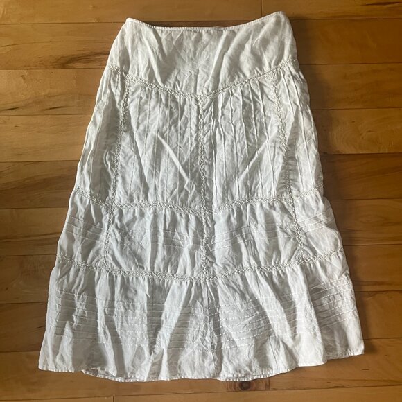 Tapemeasure White Linen Intricate Prairie Style Pleated Maxi Skirt Size 8 - Picture 4 of 14